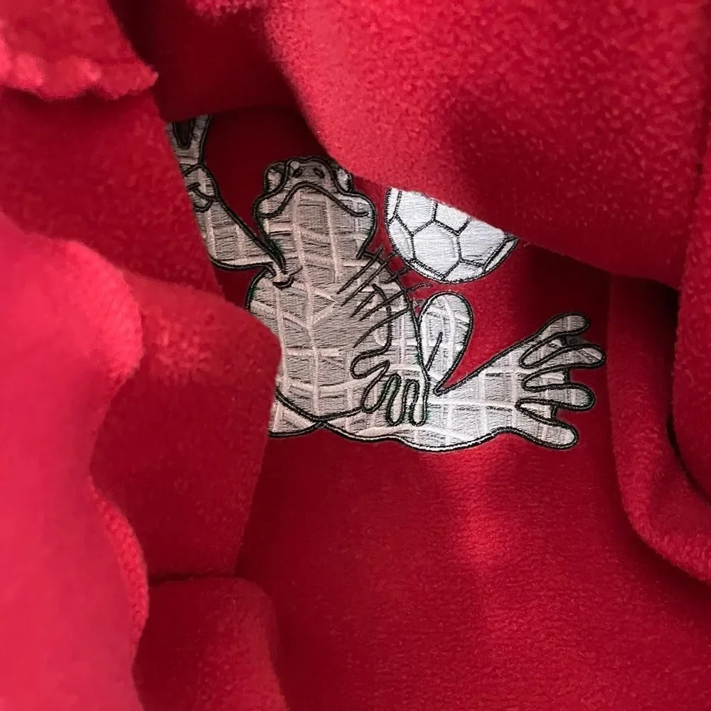 Vintage Peace Frogs Red Crew Neck Embroidered Soccer Sweatshirt Unisex Size XL